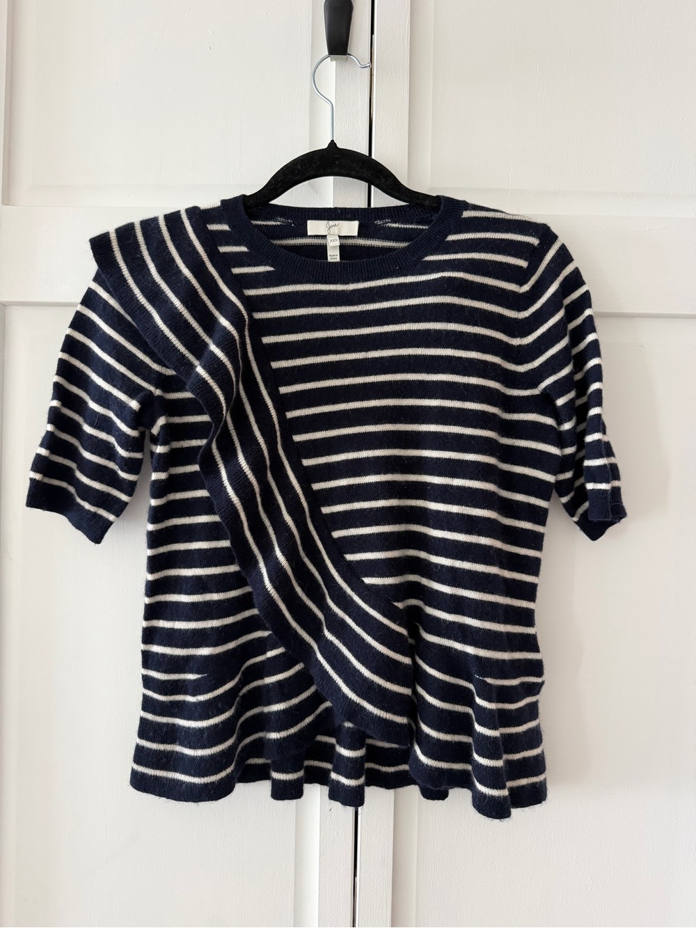 Joie Striped Wool-Cashmere Peplum Sweater - Size XXS Navy White